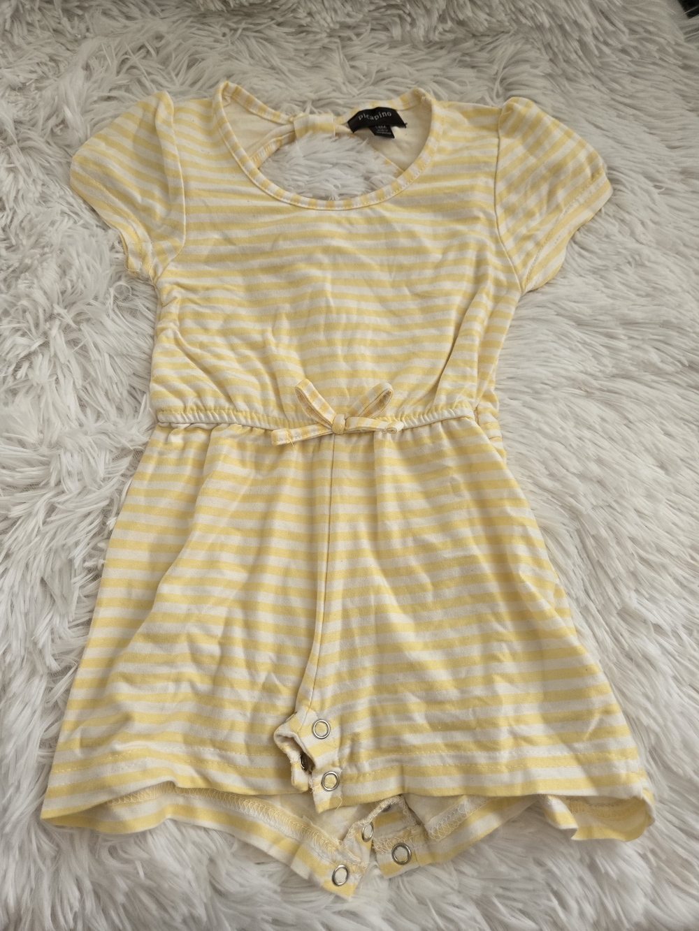 Yellow & White Striped Girls' Short Sleeve Romper Dress by PlayTime